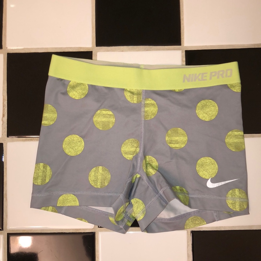 Nike Pros Grey with Neon yellow/lime dots